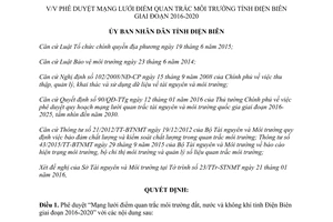 Quyết định 141/QĐ-UBND Mạng lưới điểm quan trắc môi trường đất Điện Biên 2016 2020