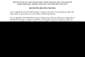 Quyết định 450/QĐ-BCT phát triển thương mại vùng kinh tế trọng điểm Bắc bộ
