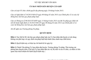 Quyết định 68/QĐ-UBND bãi bỏ văn bản do huyện Cần Giờ Hồ Chí Minh 2016