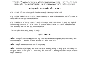 Quyết định 274/QĐ-UBND danh mục văn bản ủy ban quận 12 thành phố Hồ Chí Minh hết hiệu lực 2016