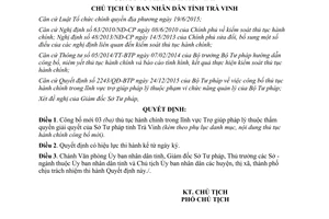 Quyết định 273/QĐ-UBND công bố thủ tục hành chính thẩm quyền Sở Tư pháp Trà Vinh 2016