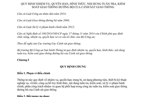 Thông tư 01/2016/TT-BCA nhiệm vụ quyền hạn hình thức nội dung tuần tra kiểm soát giao thông đường bộ