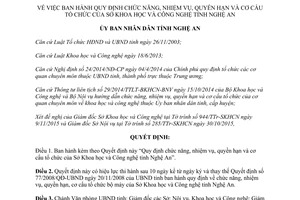 Quyết định 03/2016/QĐ-UBND chức năng nhiệm vụ quyền hạn tổ chức Sở Khoa học Công nghệ Nghệ An