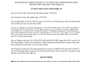 Quyết định 01/2016/QĐ-UBND quản lý an toàn thực phẩm ngành công thương Nghệ An