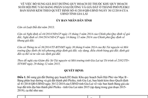 Quyết định 01/2016/QĐ-UBND bổ sung giá đất đường quy hoạch D2 Gia Lai