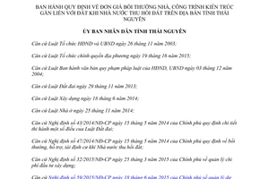 Quyết định 01/2016/QĐ-UBND đơn giá bồi thường khi Nhà nước thu hồi đất Thái Nguyên