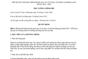 Quyết định 05/QĐ-TTg Chương trình quốc gia về an toàn vệ sinh lao động 2016