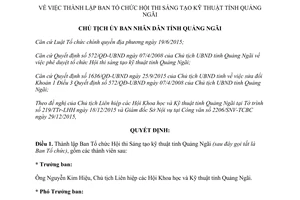 Quyết định 06/QĐ-UBND thành lập Ban Tổ chức Hội thi Sáng tạo kỹ thuật Quảng Ngãi 2016