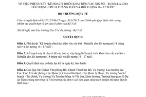 Quyết định số 16/QĐ-BYT tiêm vắc xin sởi rubella trẻ 18 tháng 16 17 tuổi 2016