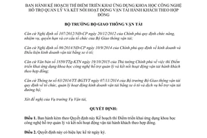 Quyết định 24/QĐ-BGTVT thí điểm ứng dụng khoa học công nghệ quản lý vận tải hành khách theo hợp đồng