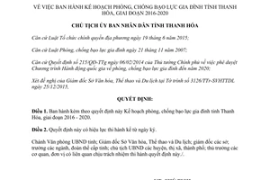 Quyết định 72/QĐ-UBND kế hoạch phòng chống bạo lực gia đình Thanh Hóa 2016 2020