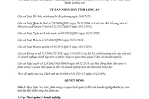 Quyết định 01/2016/QĐ-UBND phân công cơ quan thuế quản lý doanh nghiệp thành lập mới Long An