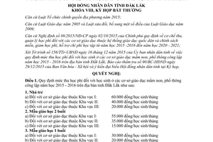 Nghị quyết 188/2016/NQ-HĐND mức học phí học sinh cơ sở giáo dục mầm non phổ thông công lập Đắk Lắk