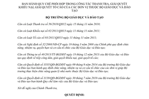 Quyết định 40/QĐ-BGDĐT quy chế phối hợp thanh tra giải quyết khiếu nại giải quyết tố cáo 2016