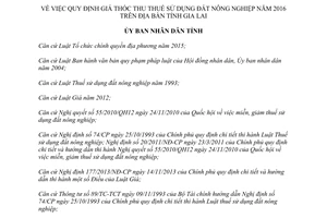 Quyết định 03/2016/QĐ-UBND giá thóc thu thuế sử dụng đất nông nghiệp 2016 Gia Lai