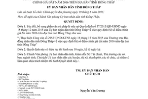 Quyết định 03/2016/QĐ-UBND sửa đổi quyết định quy định hệ số điều chỉnh giá đất Đồng Tháp