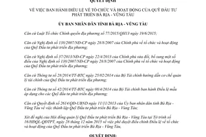 Quyết định 09/QĐ-UBND điều lệ tổ chức hoạt động Quỹ Đầu tư phát triển Bà Rịa Vũng Tàu 2016