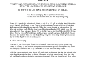 Công điện số 01/CĐ-LĐTBXH tăng cường an toàn lao động ổn định tình hình lao động việc làm 2016