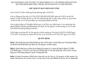 Quyết định 22/QĐ-UBND hoạt động Văn phòng Đăng ký đất đai Bình Định 2016