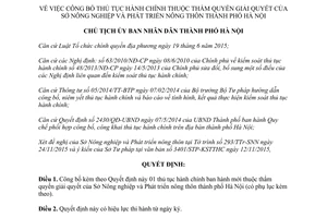 Quyết định 69/QĐ-UBND thủ tục hành chính thuộc sở nông nghiệp phát triển nông thôn Hà Nội 2016