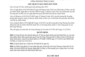 Quyết định 33/QĐ-UBND công bố thủ tục hành chính an toàn thực phẩm của Sở Công Thương Cà Mau