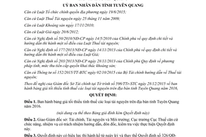 Quyết định 05/QĐ-UBND bảng giá tối thiểu tính thuế các loại tài nguyên Tuyên Quang 2016