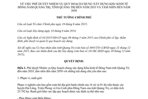 Quyết định 75/QĐ-TTg duyệt nhiệm vụ quy hoạch chung xây dựng khu kinh tế Đông Nam Quảng Trị