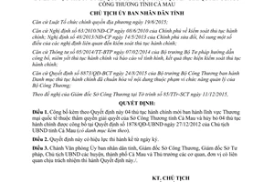 Quyết định 44/QĐ-UBND công bố thủ tục hành lĩnh vực Thương mại quốc tế Cà Mau