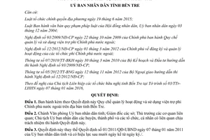 Quyết định 01/2016/QĐ-UBND quản lý hoạt động sử dụng viện trợ phi chính phủ nước ngoài Bến Tre