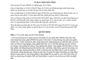 Quyết định 02/2016/QĐ-UBND vị trí chức năng nhiệm vụ quyền hạn tổ chức Sở Công Thương Vĩnh Phúc