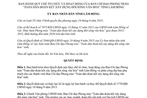 Quyết định 39/QĐ-UBND tổ chức Ban Chỉ đạo Toàn dân đoàn kết xây dựng đời sống văn hóa Lâm Đồng 2016