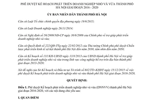 Quyết định 91/QĐ-UBND kế hoạch phát triển doanh nghiệp nhỏ vừa Hà Nội 2016 2020