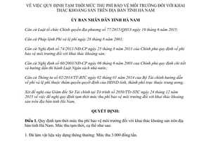 Quyết định 01/2016/QĐ-UBND quy định tạm thời phí bảo vệ môi trường khai thác khoáng sản Hà Nam