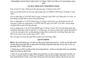 Quyết định 05/2016/QĐ-UBND danh mục lĩnh vực đầu tư kết cấu hạ tầng kinh tế xã hội Đồng Tháp