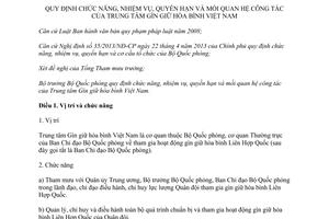 Thông tư 04/2016/TT-BQP chức năng mối quan hệ công tác của Trung tâm giữ gìn hòa bình