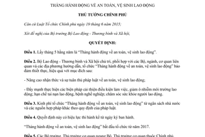 Quyết định 87/QĐ-TTg tháng hành động an toàn vệ sinh lao động 2016