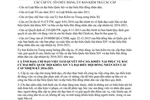 Hướng dẫn 20-HD/UBKTTW giải quyết tố cáo khiếu nại bầu cử đại biểu quốc hội khóa XIV đại biểu hội đồng