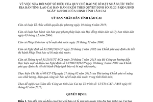 Quyết định 01/2016/QĐ-UBND sửa đổi Quy chế bảo vệ bí mật nhà nước Lào Cai kèm 33/2013/QĐ-UBND