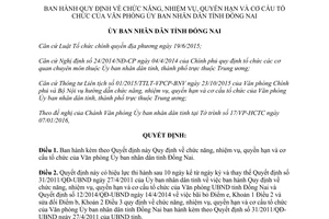 Quyết định 01/2016/QĐ-UBND chức năng quyền hạn cơ cấu văn phòng ủy ban nhân dân Đồng Nai