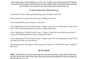 Quyết định 03/2016/QĐ-UBND thủ tục cưỡng chế thi hành quyết định giải quyết tranh chấp đất đai Long An