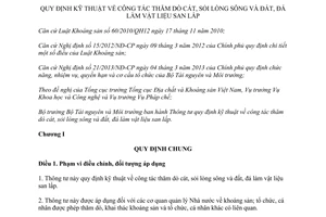 Thông tư 01/2016/TT-BTNMT quy định kỹ thuật thăm dò cát sỏi lòng sông đất đá làm vật liệu san lấp