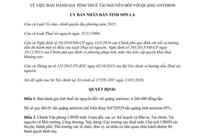 Quyết định 70/QĐ-UBND giá tính thuế tài nguyên quặng antimon Sơn La 2016