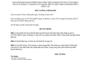 Quyết định 101/QĐ-TTg ban hành kế hoạch triển khai thực hiện nghị quyết thực hiện chế định thừa phát lại