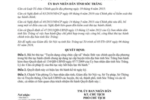 Quyết định 119/QĐ-UBND bãi bỏ thủ tục hành chính trong bộ thủ tục hành chính Sóc Trăng 2016