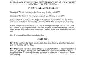 Quyết định 02/2016/QĐ-UBND chức năng nhiệm vụ quyền hạn tổ chức Thanh tra Cao Bằng