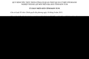 Quyết định 02/2016/QĐ-UBND tiêu thức phân công cơ quan thuế quản lý doanh nghiệp Kon Tum