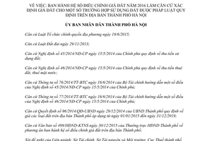 Quyết định 179/QĐ-UBND hệ số điều chỉnh giá đất làm căn cứ xác định giá cho sử dụng đất Hà Nội 2016