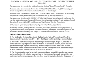 Circular 06/2016/TT-BTC statement funding election deputies fourteenth National Assembly people’s Councils
