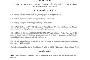 Quyết định 02/2016/QĐ-UBND mức chi công tác hòa giải ở cơ sở Thừa Thiên Huế