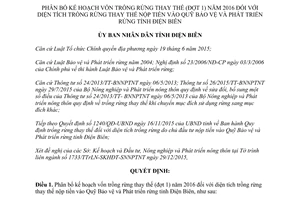 Quyết định 63/QĐ-UBND kế hoạch vốn trồng rừng thay thế diện tích trồng rừng thay thế Điện Biên 2016